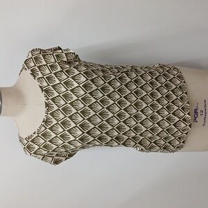 C&C California 100% Linen Green & Cream Patterned Blouse / Size M